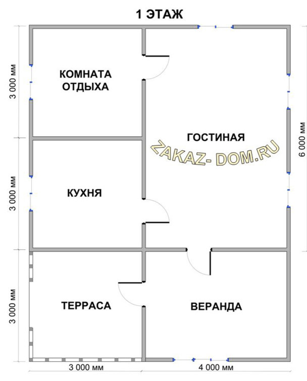 Одноэтажный Дом из бруса (7х9 м) - Проект № Д-15