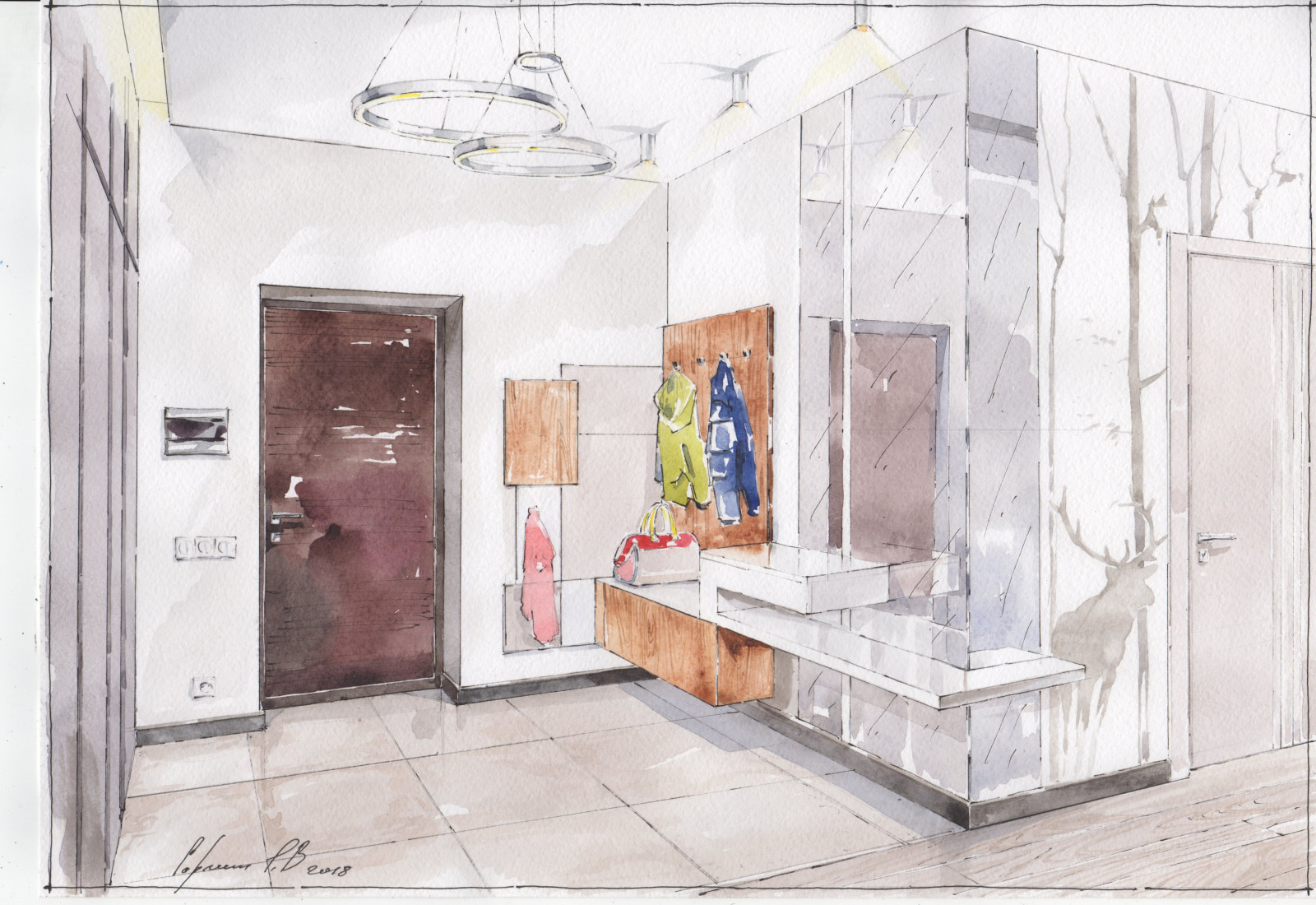 Обложка проекта: Акварельные эскизы к проекту. Дизайн проект квартиры в современном стиле.