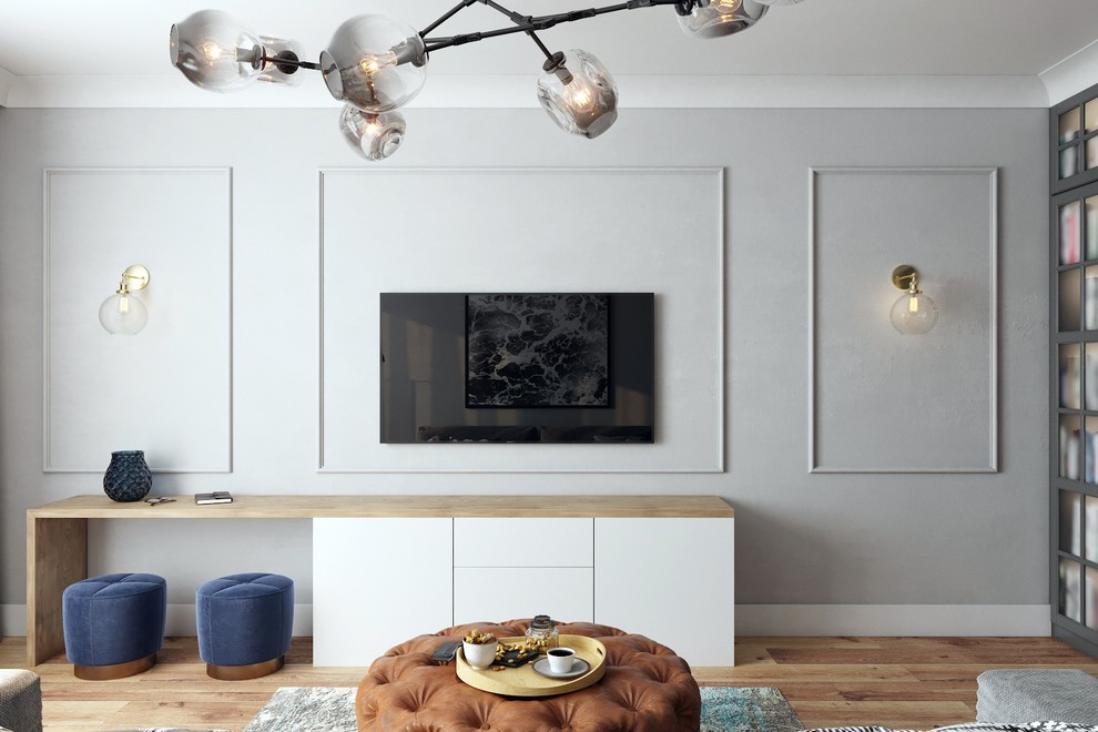 Молдинги на стене с телевизором придают визуального интереса и респектабельности