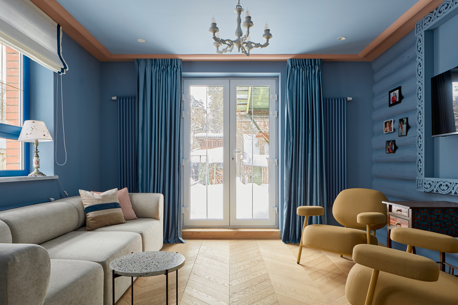 Гжель и маркетри, кухня-гостиная