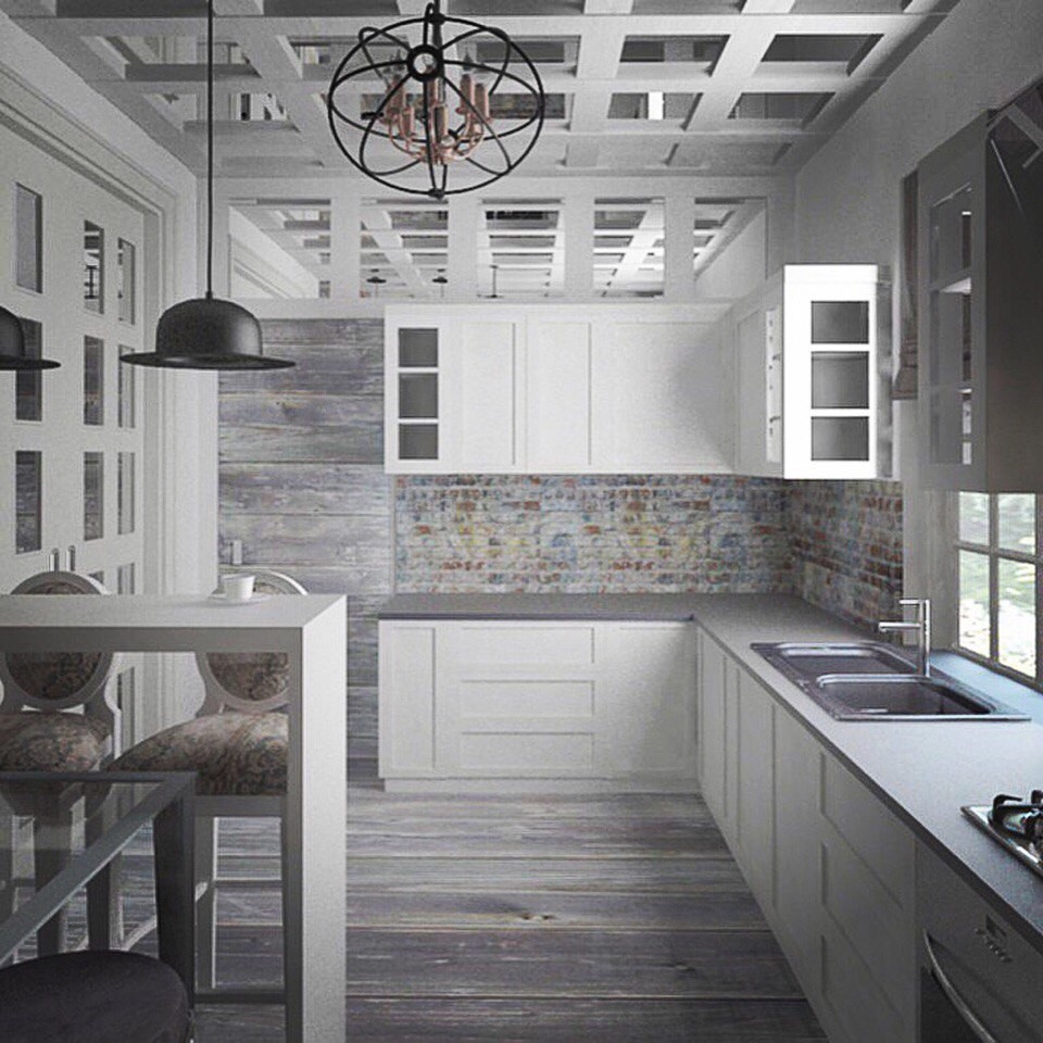 Обложка проекта: Организация кухни с уютным местом для чаепития, в проходном, узком помещении.