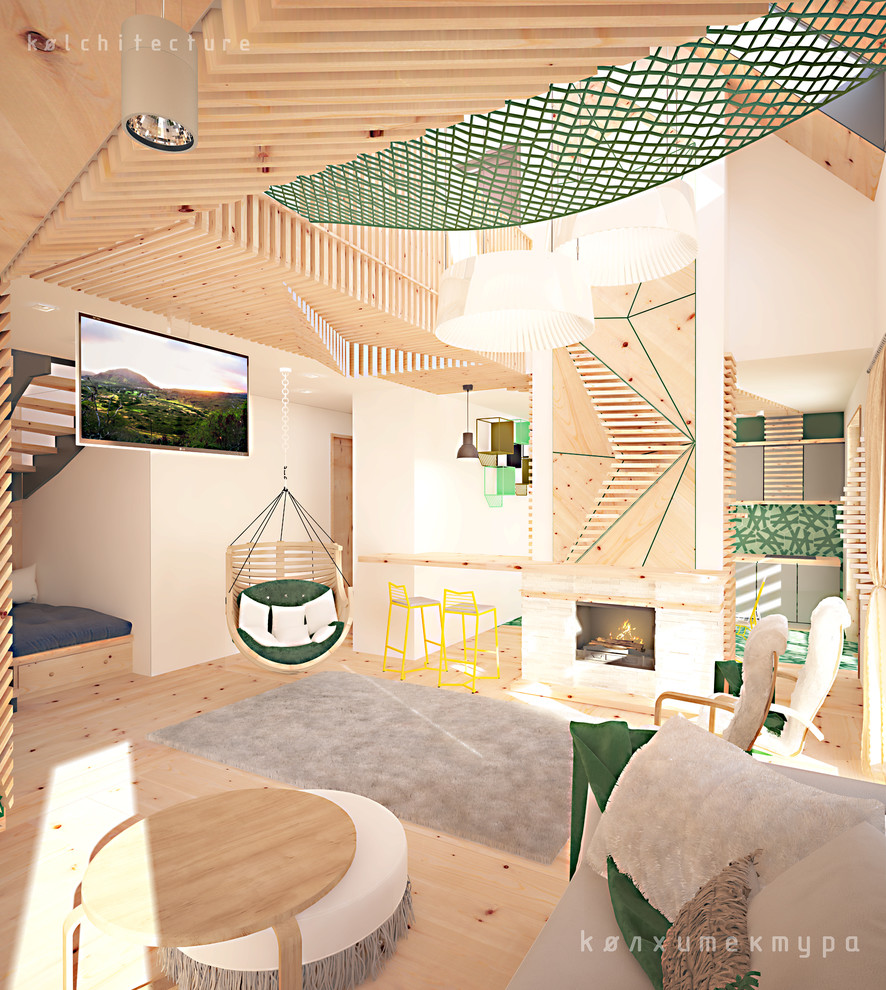 Гостиная. Проект интерьера двухэтажного дома. "Принцип бумеранга"