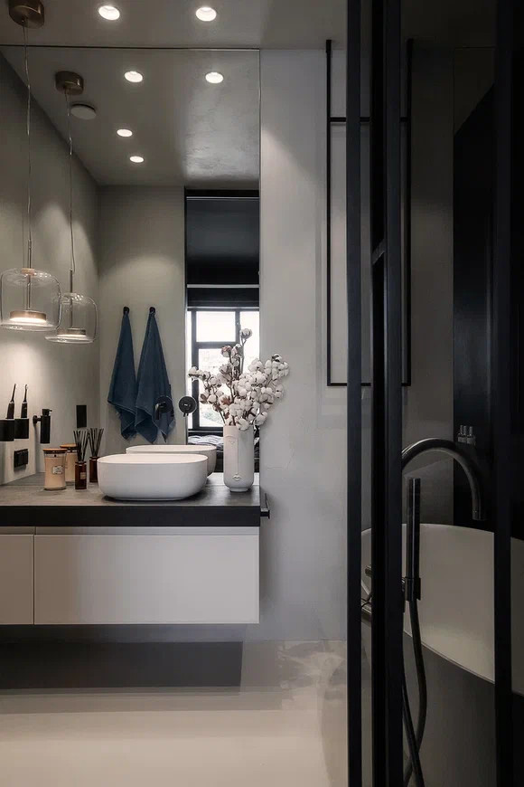 Проект квартиры в ЖК "Серебряный парк". Краска, штукатурка, микроцемент.