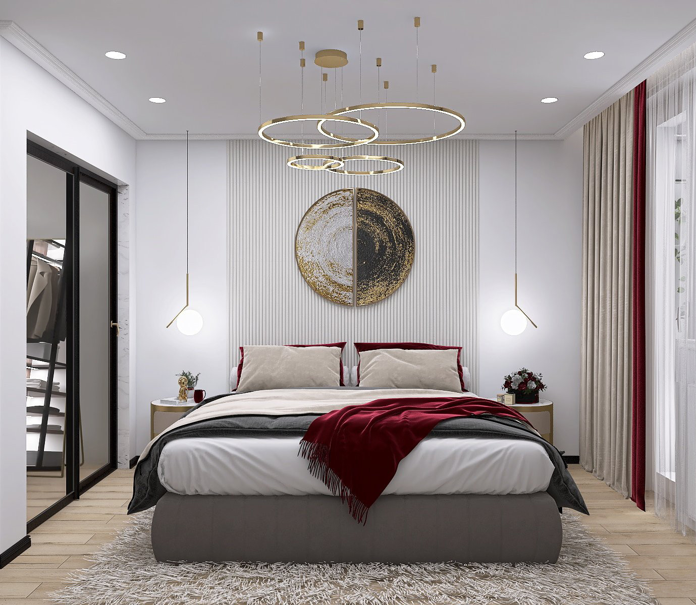 Квартира с золотыми и винными акцентами и элементами ар-деко