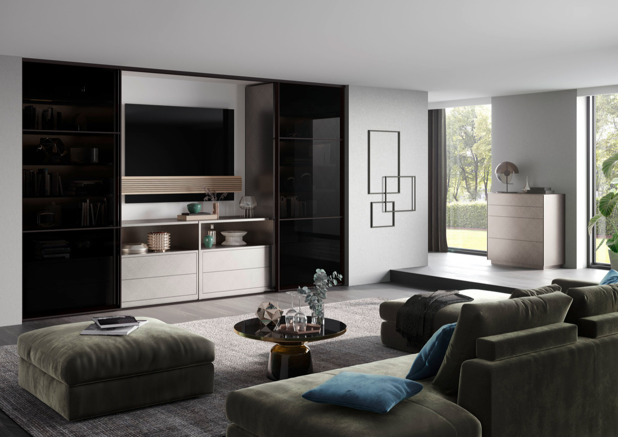 Раздвижные двери raumplus в темном профиле