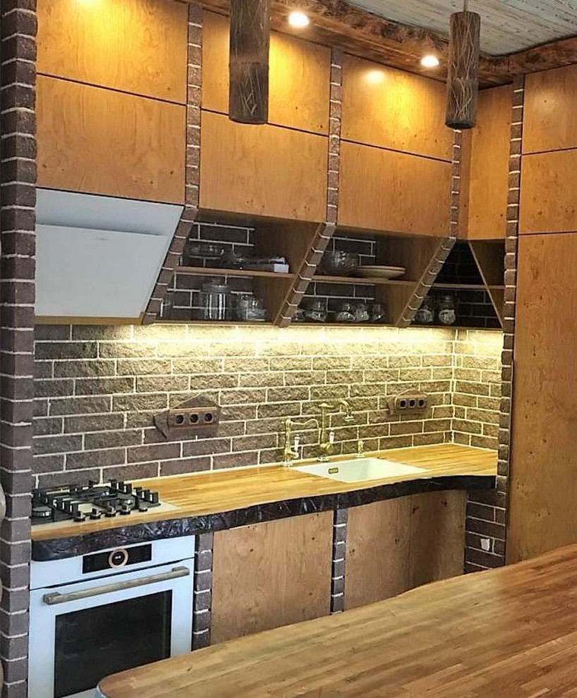 Кухня из фанеры и рустикального шпона дуба