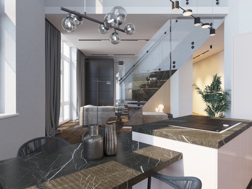 Современный интерьер двухуровневой квартиры