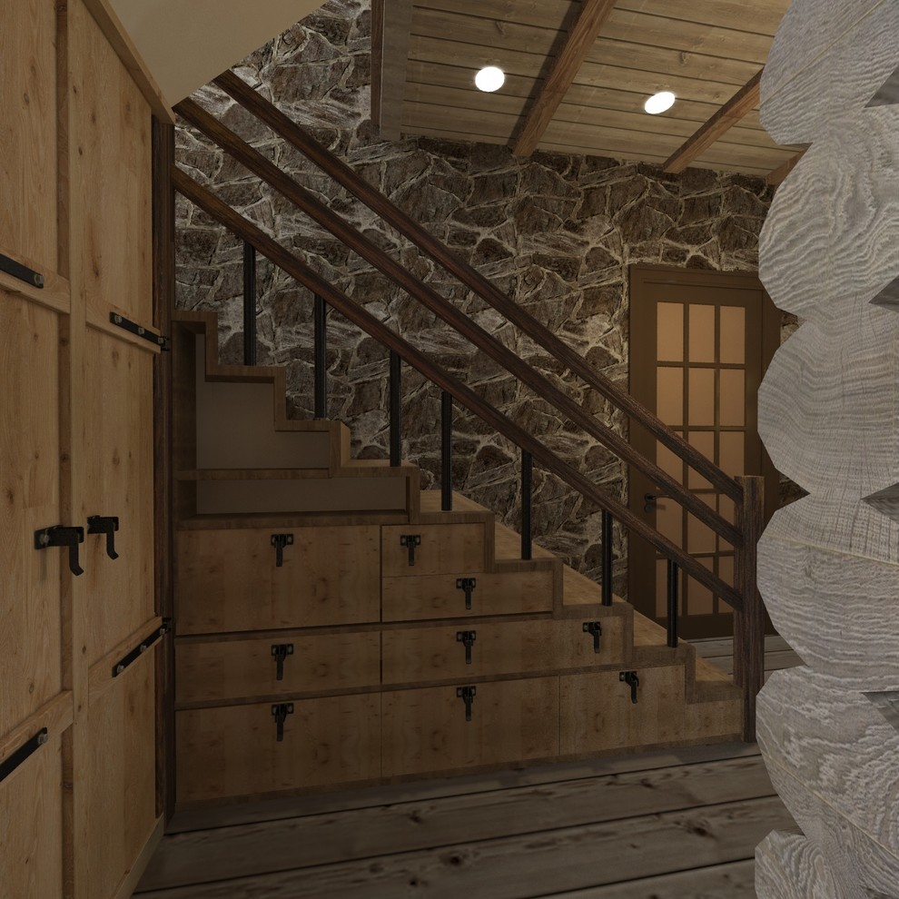 Интерьер дома из сруба в стиле шале (первый этаж)