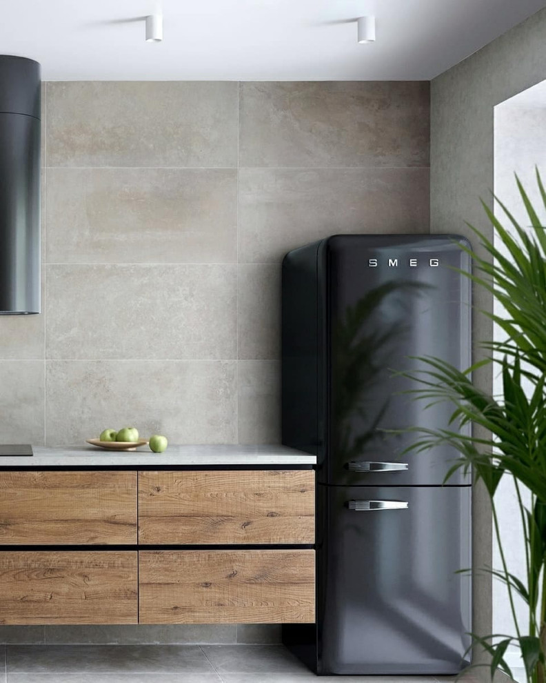 Дизайнерская навесная угловая кухня в стиле лофт