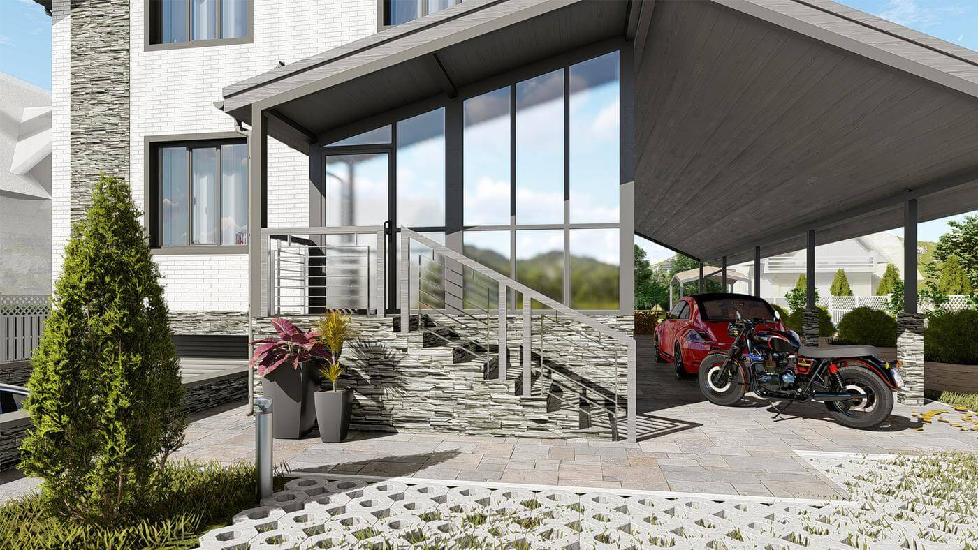 Проект дома с мансардой и гаражом в цокольным этаже