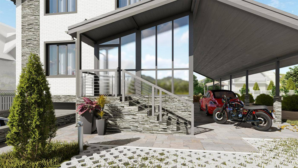 Проект дома с мансардой и гаражом в цокольным этаже