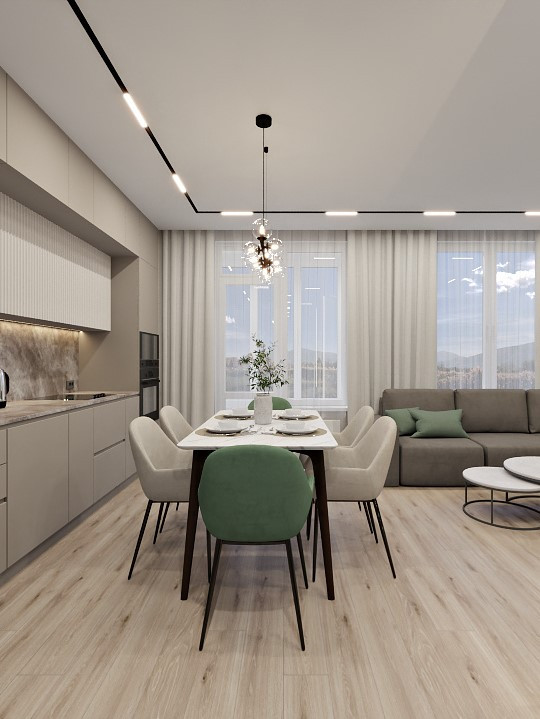 Светлая кухня-гостиная в современном стиле