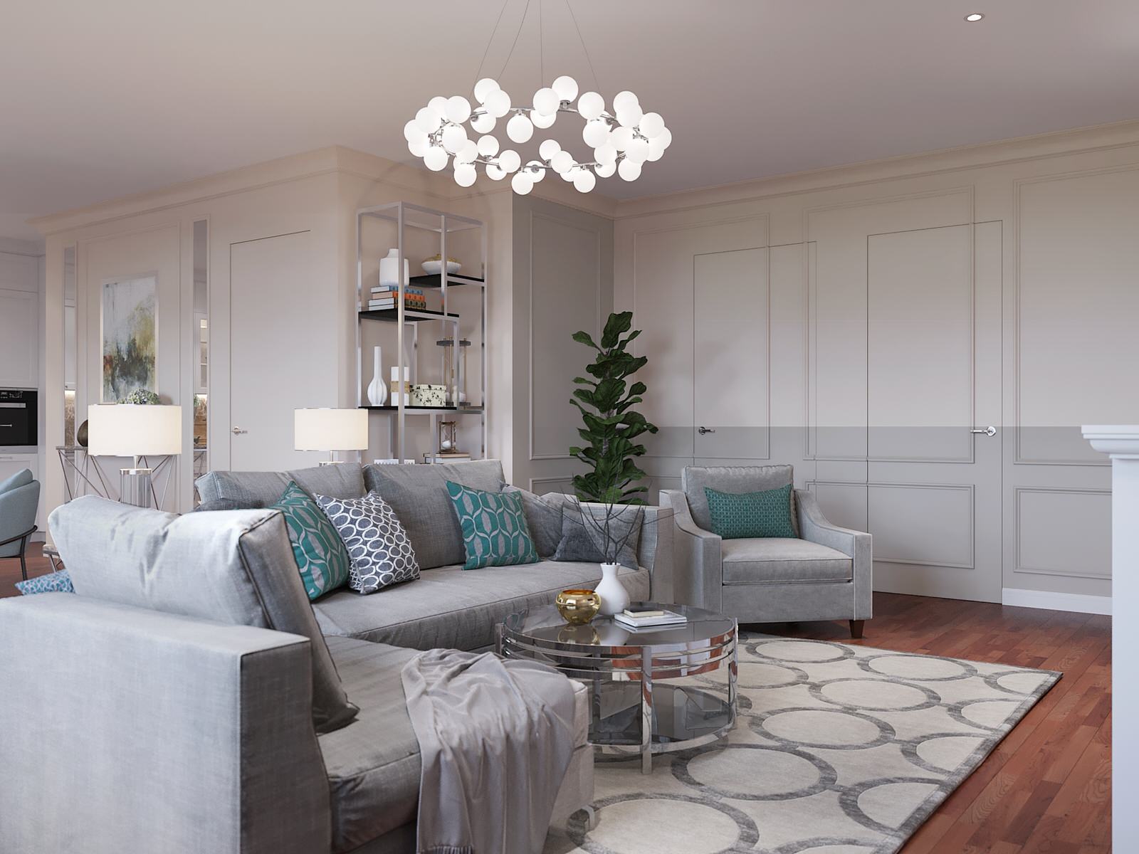 Интеллигентная серо-голубая квартира