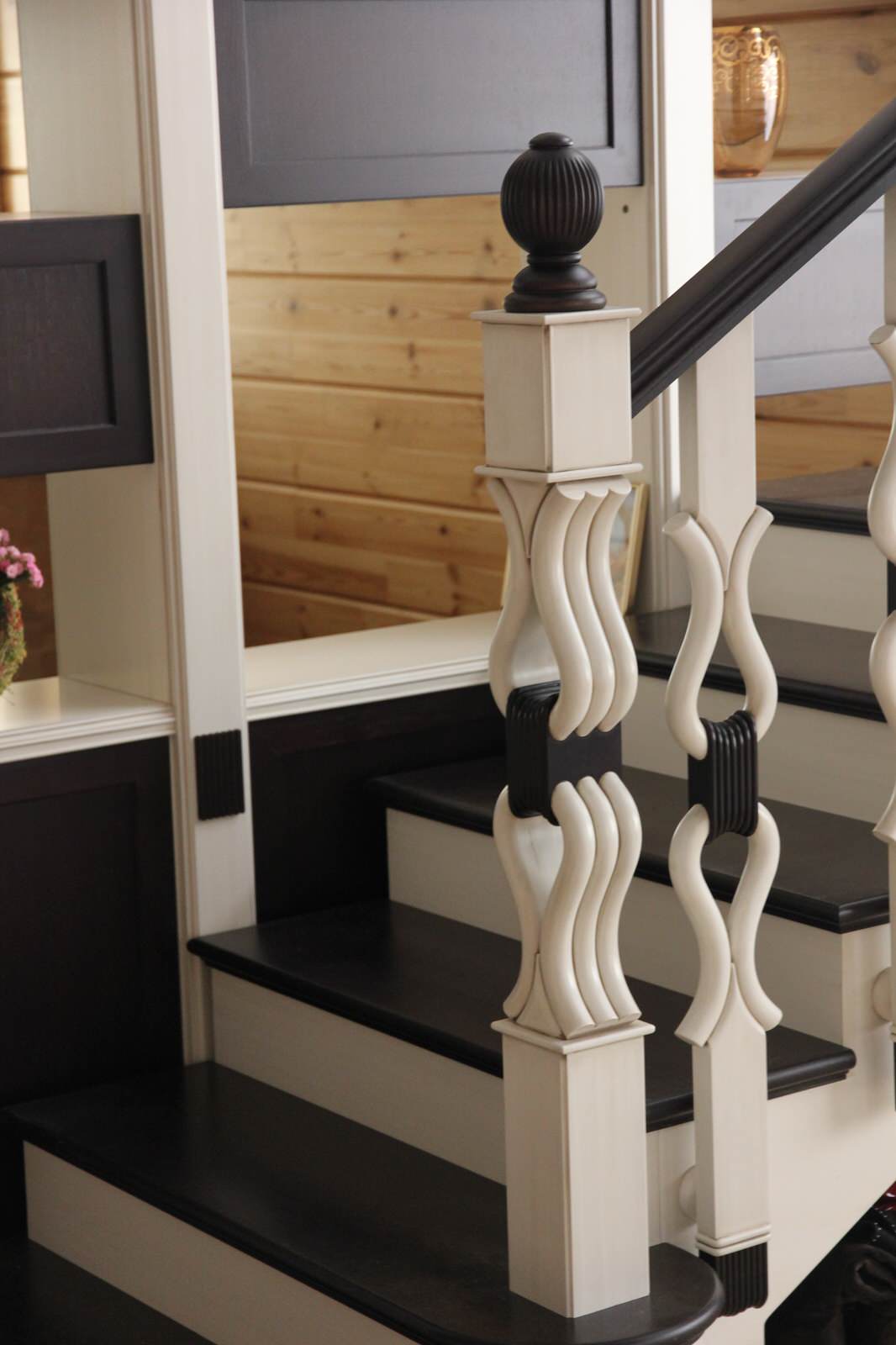 staircase in a log house