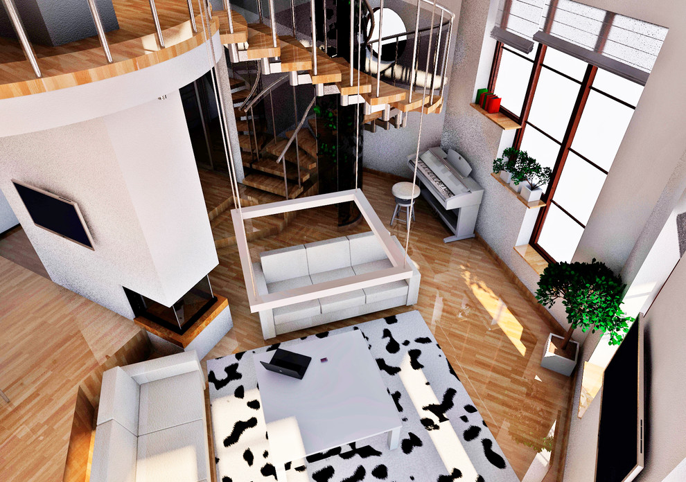 Общее пространство - прихожая, кухня, столовая, гостиная, лестница.