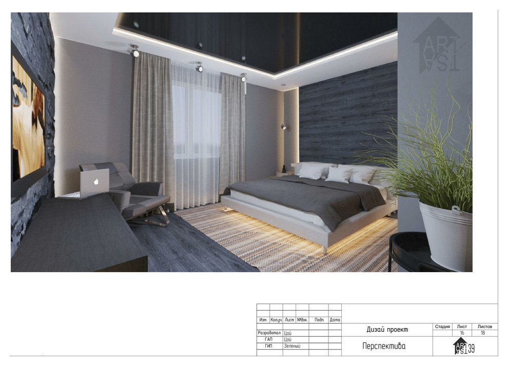 Дизайн проект. двух комнатной квартиры. Для молодово человека.