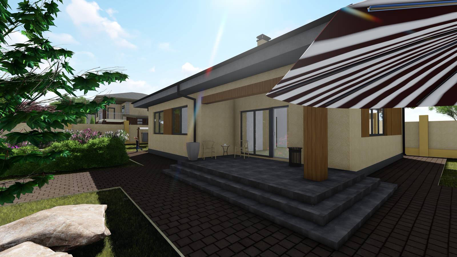 Одноэтажный дом с беседкой