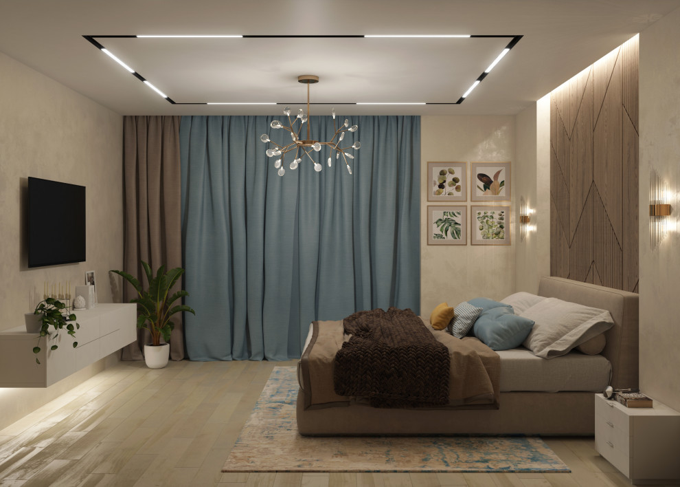 Дизайн спальни и гостиной для молодого человека в современном стиле