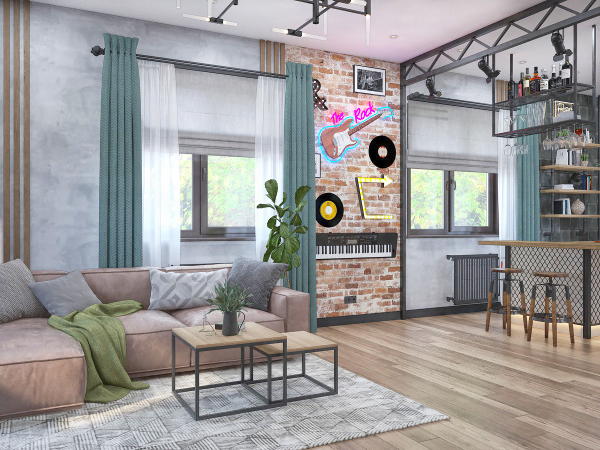 Гостиная в лофт-стиле