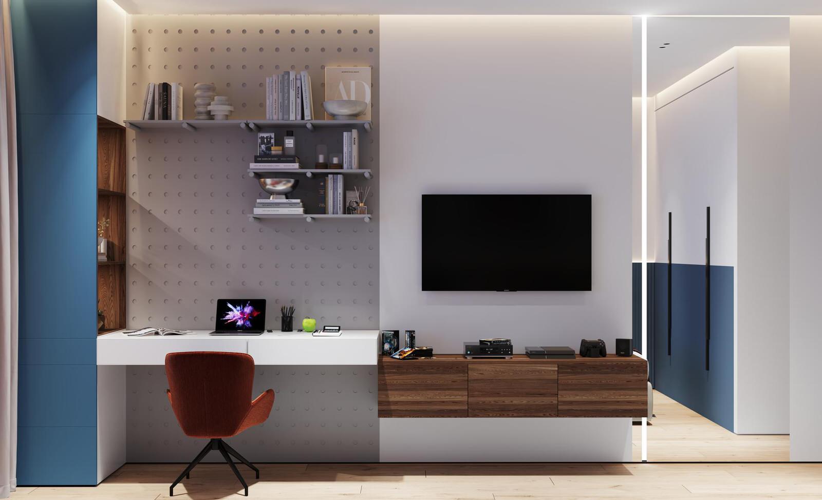 Современный стиль с синими акцентами в дизайне интерьера квартиры в ЖК "Цивилиза