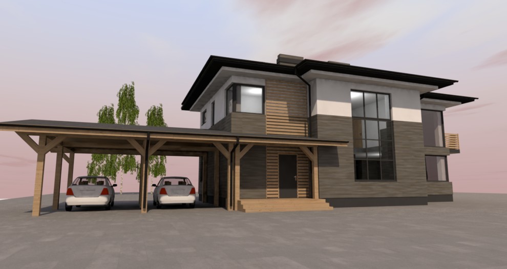 Обложка проекта: Дом в стиле модерн с навесом для авто