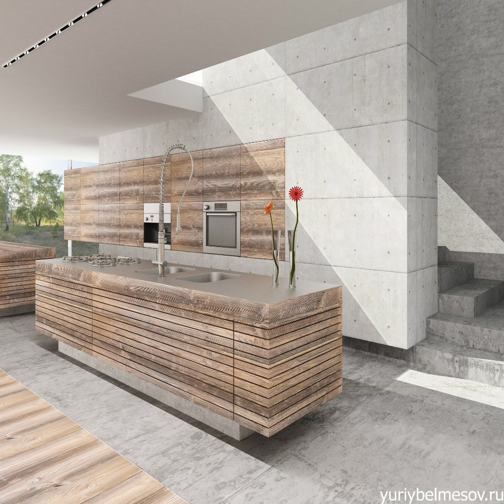 Обложка проекта: Кухня старого дерева в новом бетоне.