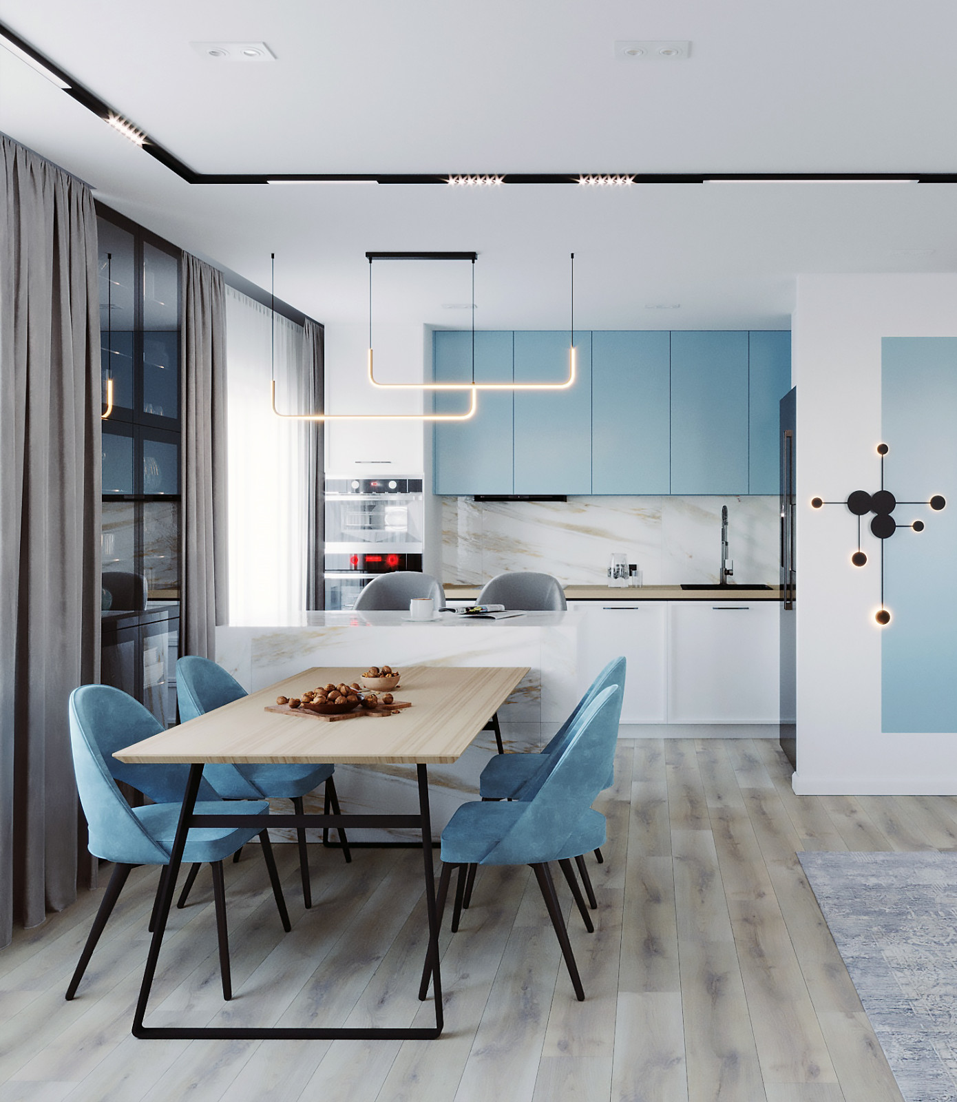 Гостиная с голубым акцентным цветом