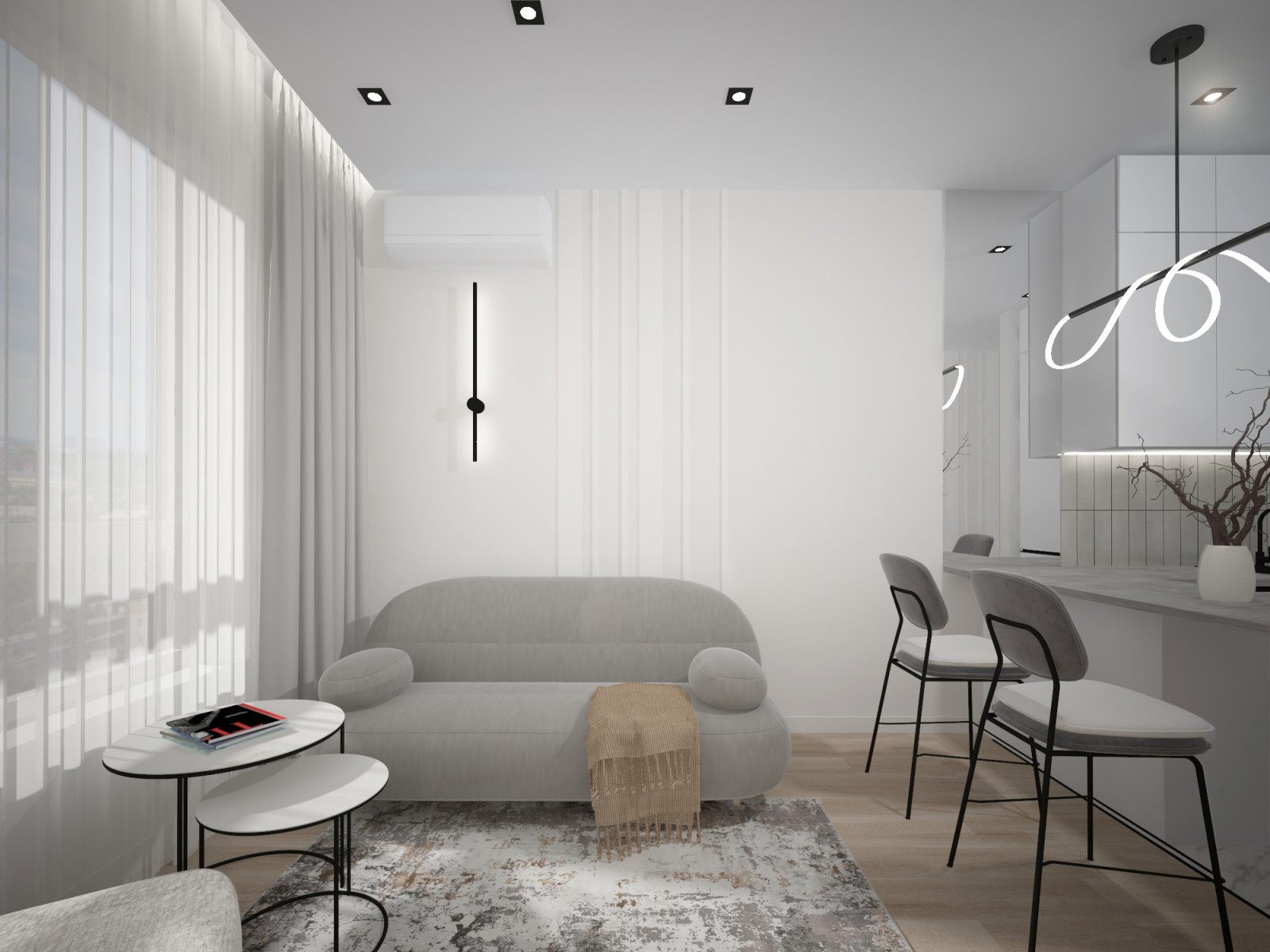 Современная кухня-гостиная. Площадь 17 м2