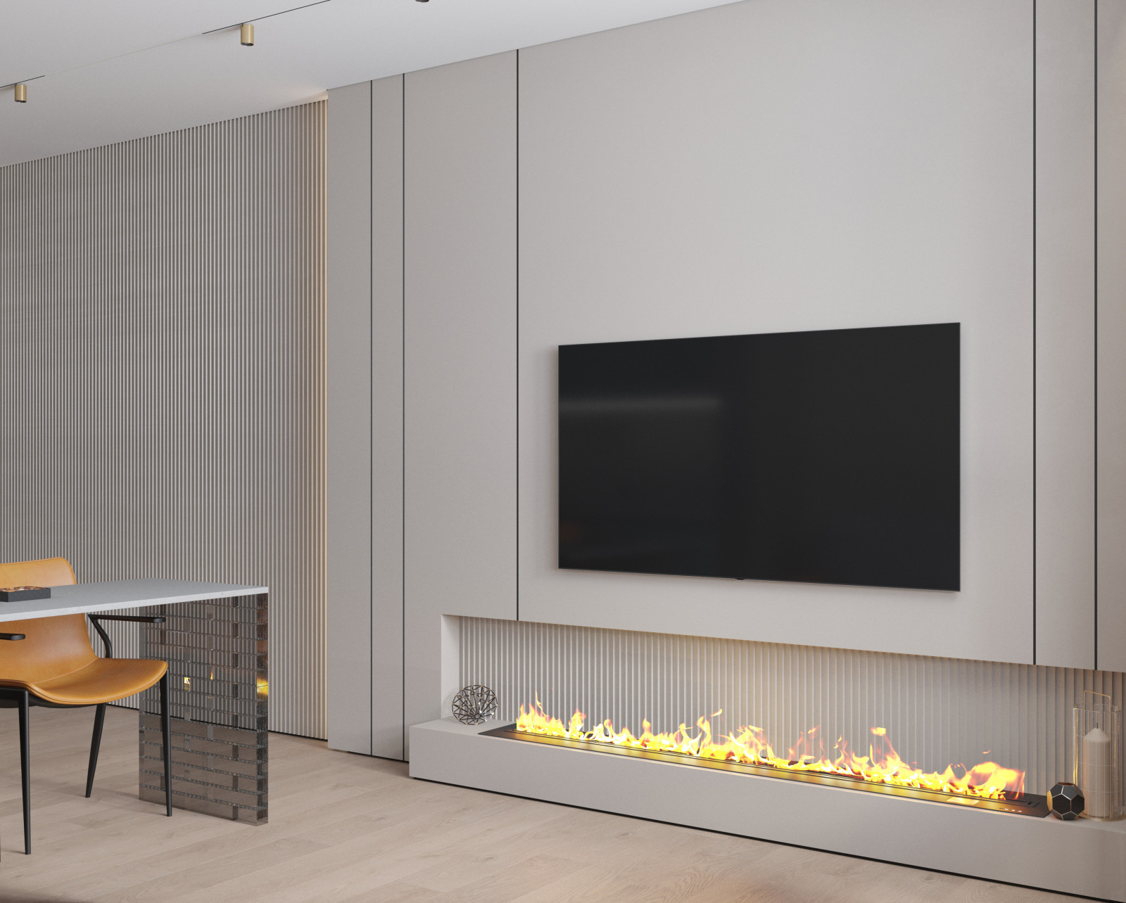 Кухня- гостиная с камином