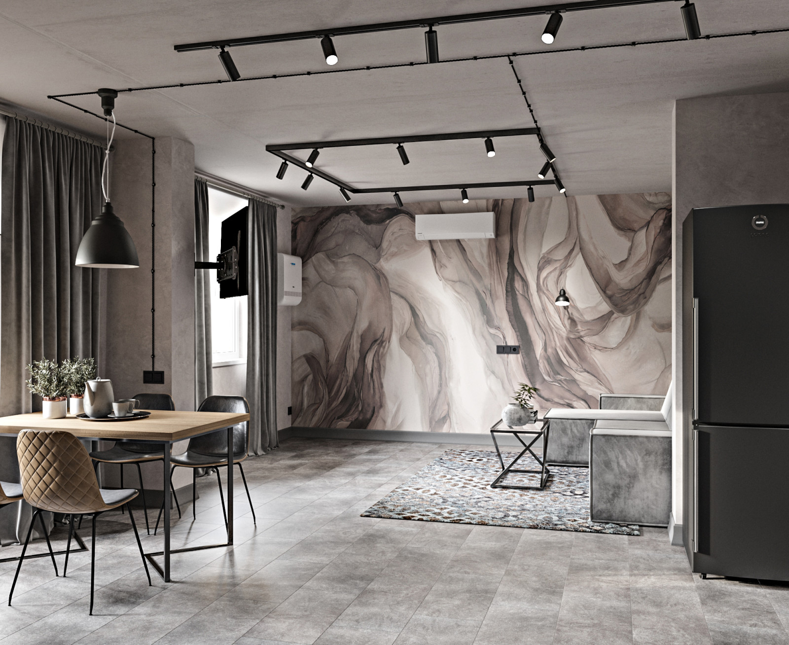 Серая квартира лофт