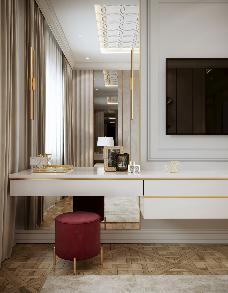 Спальня в проекте дизайна двухкомнатной квартиры в новостройке