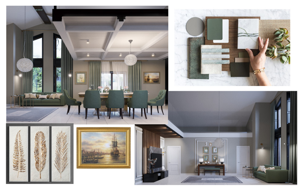 Дизайн интерьера кухни-гостиной со вторым светом в доме.