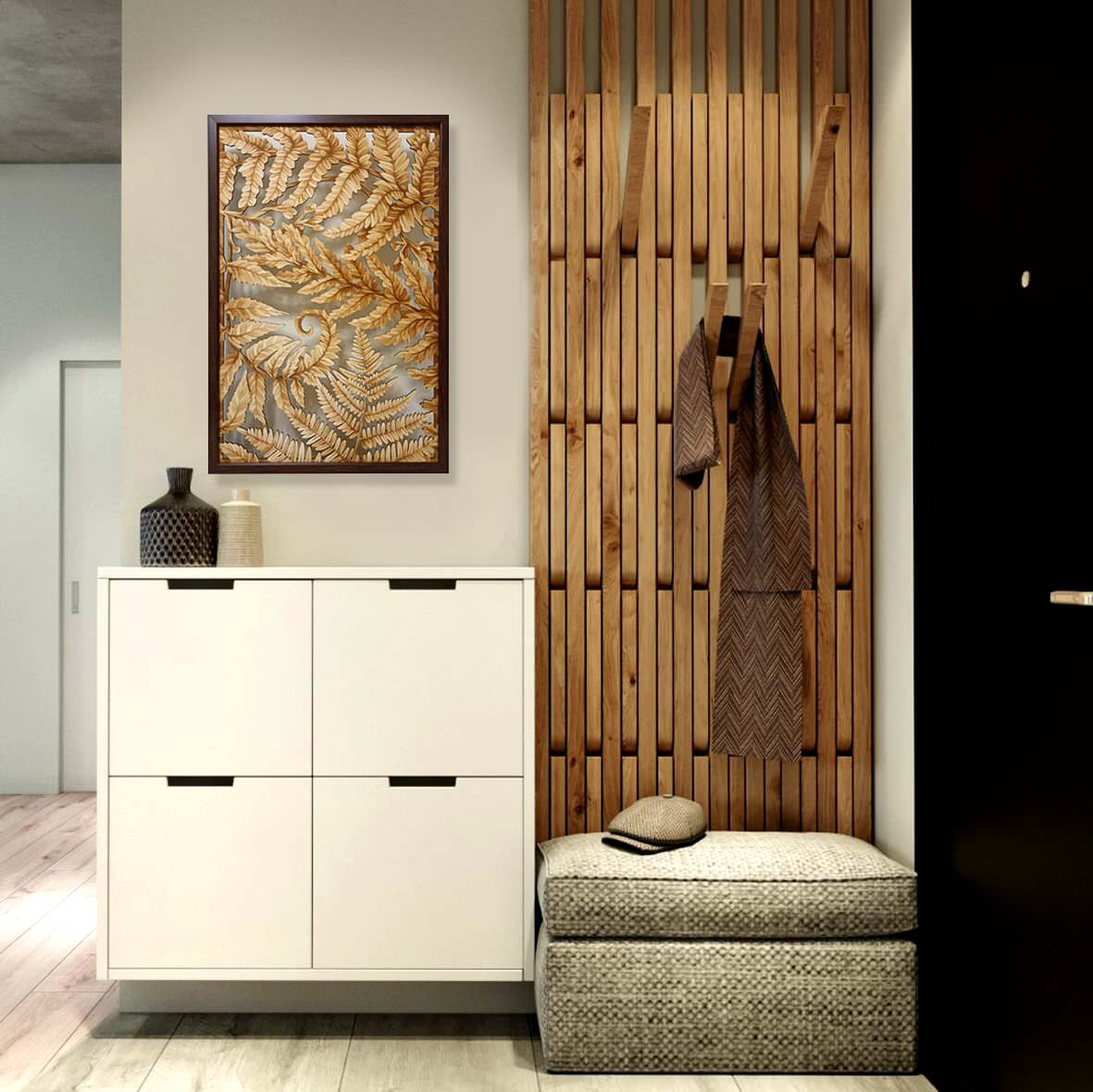 Обложка проекта: Декор на лестницу: триптих «Папоротник»