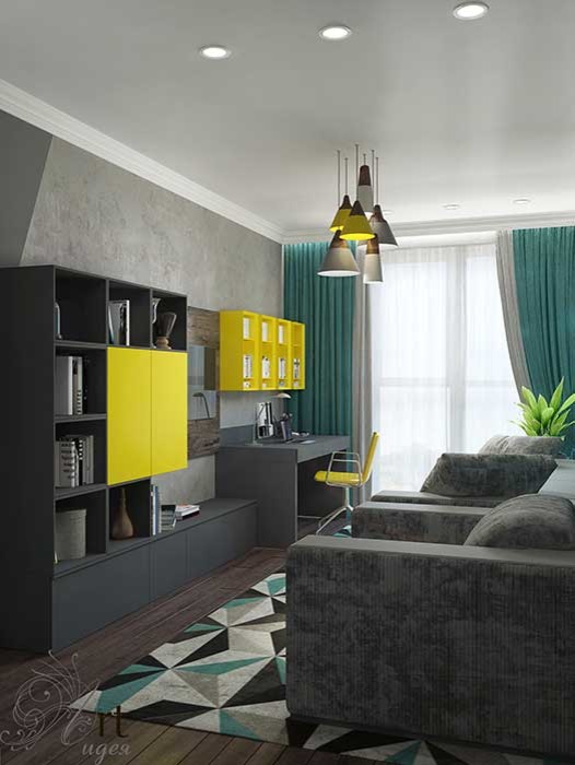 Дизайн однокомнатной квартиры для сдачи в аренду. Яркий дизайн интерьера