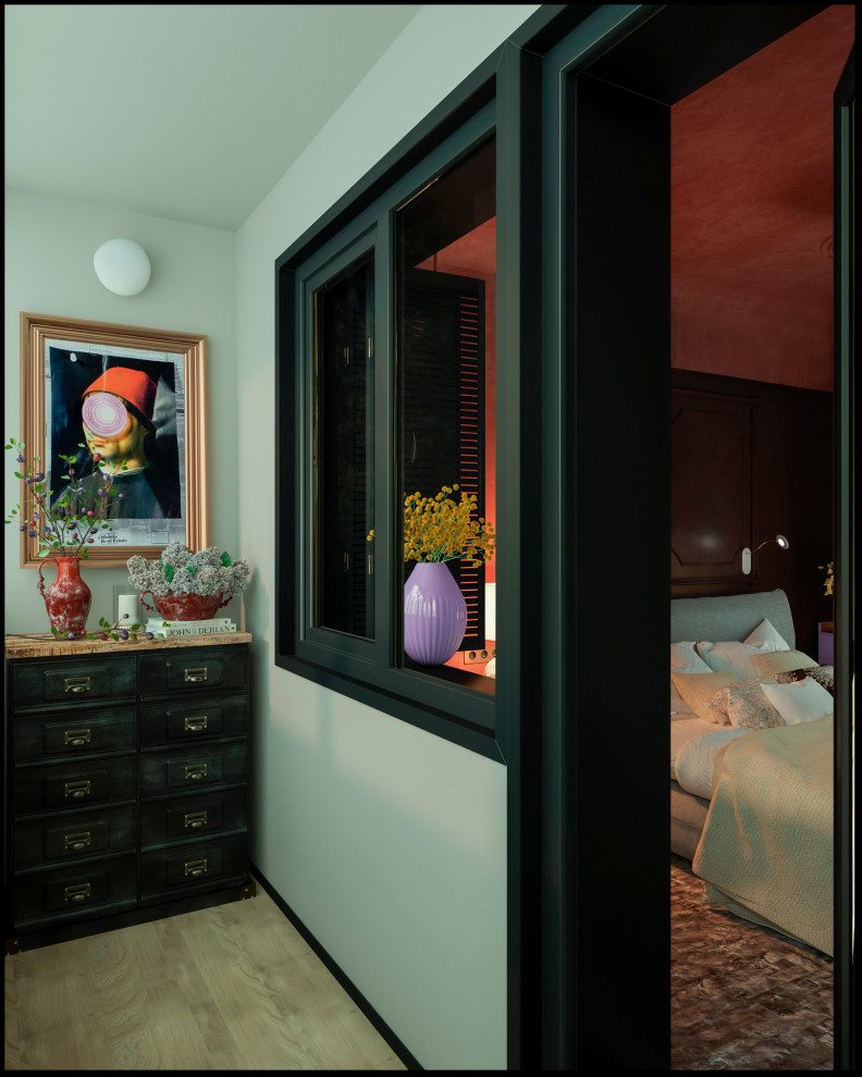 Эклектичный проект квартиры с огромной гардеробной с окном