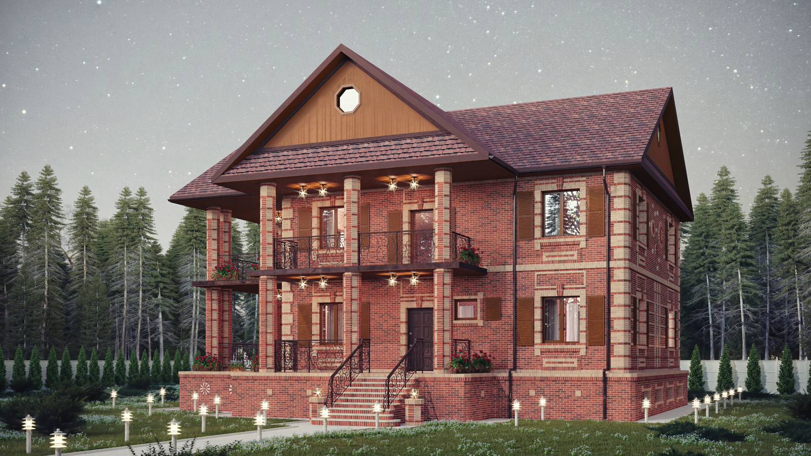 Дизайн фасада из кирпича для коттеджа на острове Русский