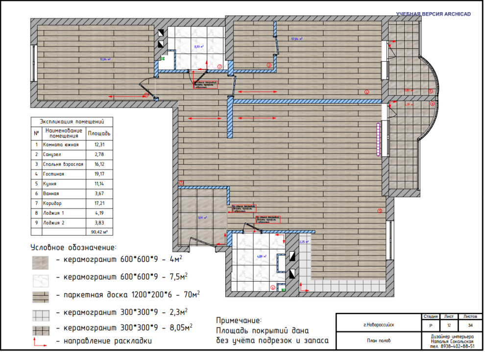 3-х комнатная квартира 90 м2 для семьи с двумя детьми в современном стиле