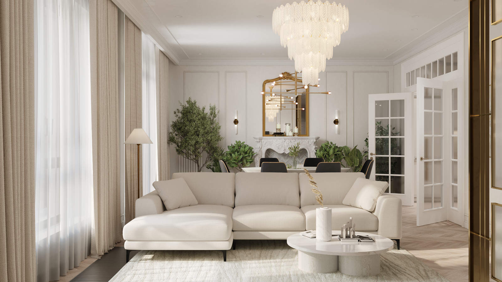 Светлая квартира с французским камином