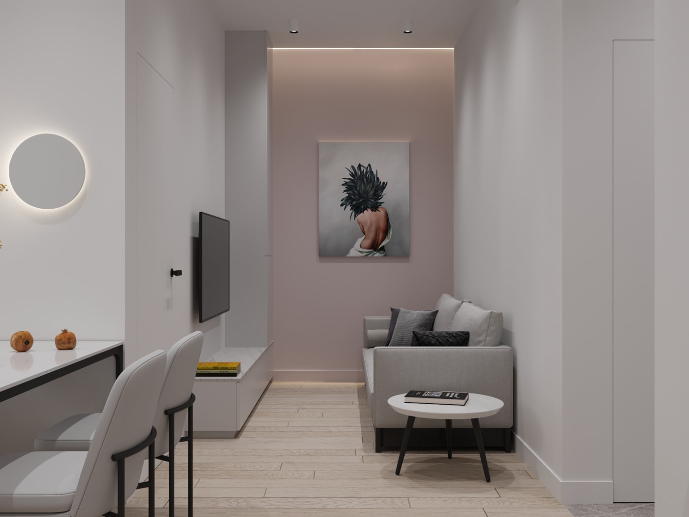 Белый интерьер для девушки в минимализме