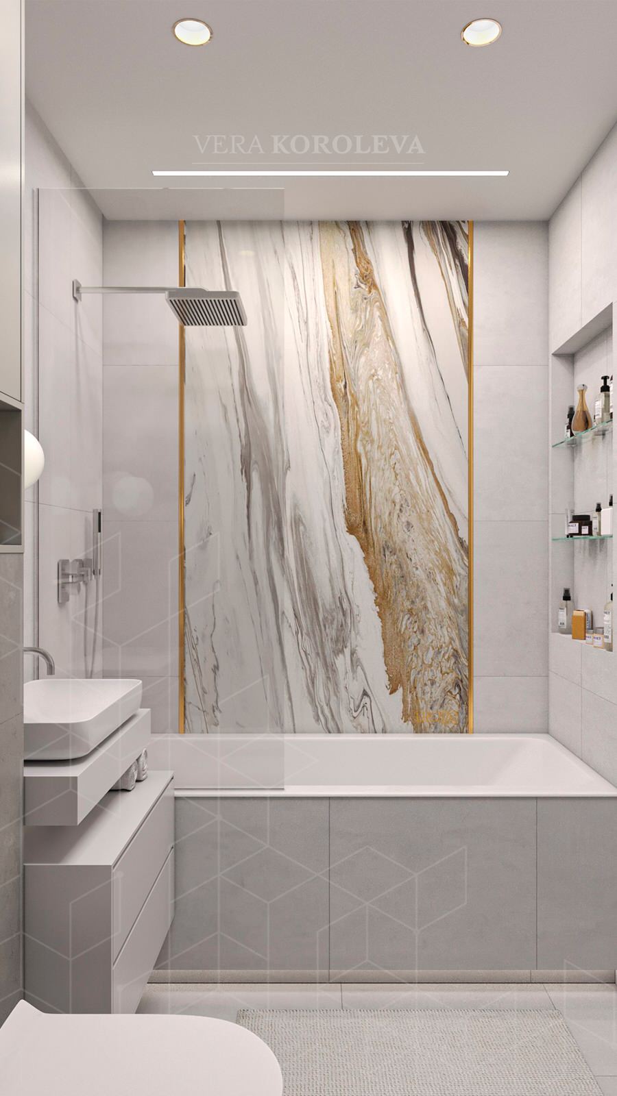 Дизайн-проект двухкомнатной  квартиры с золотыми акцентами в ЖК "Q-Мир"