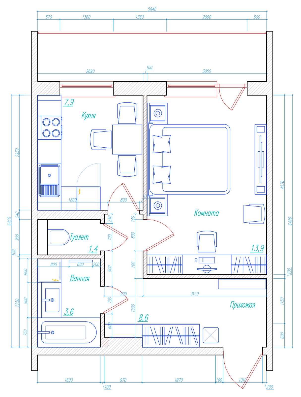 Поиск планировки: 4 сценария жизни для новостройки 37 кв.м