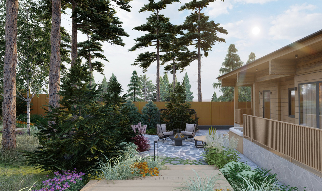 Сад в сосновом лесу