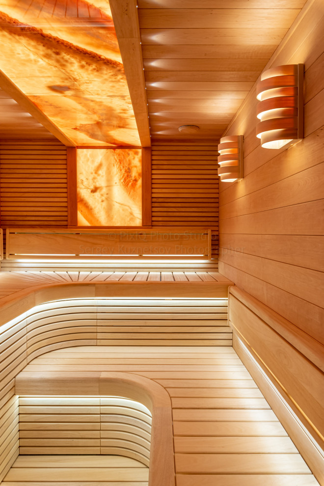 Сауна с ониксом и электропечью HARVIA