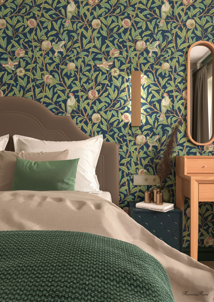 Спальня с английскими обоями