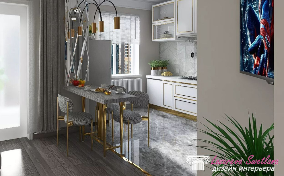 Визуализация дизайна  интерьера квартиры-студии