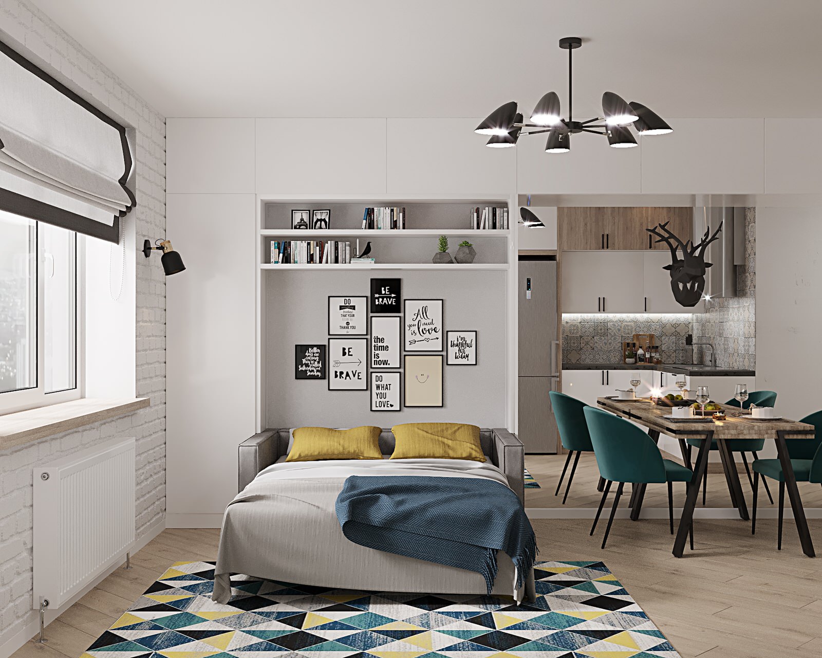 ЖК Сердце Одинцово студия в скандинавским стиле (визуализации)