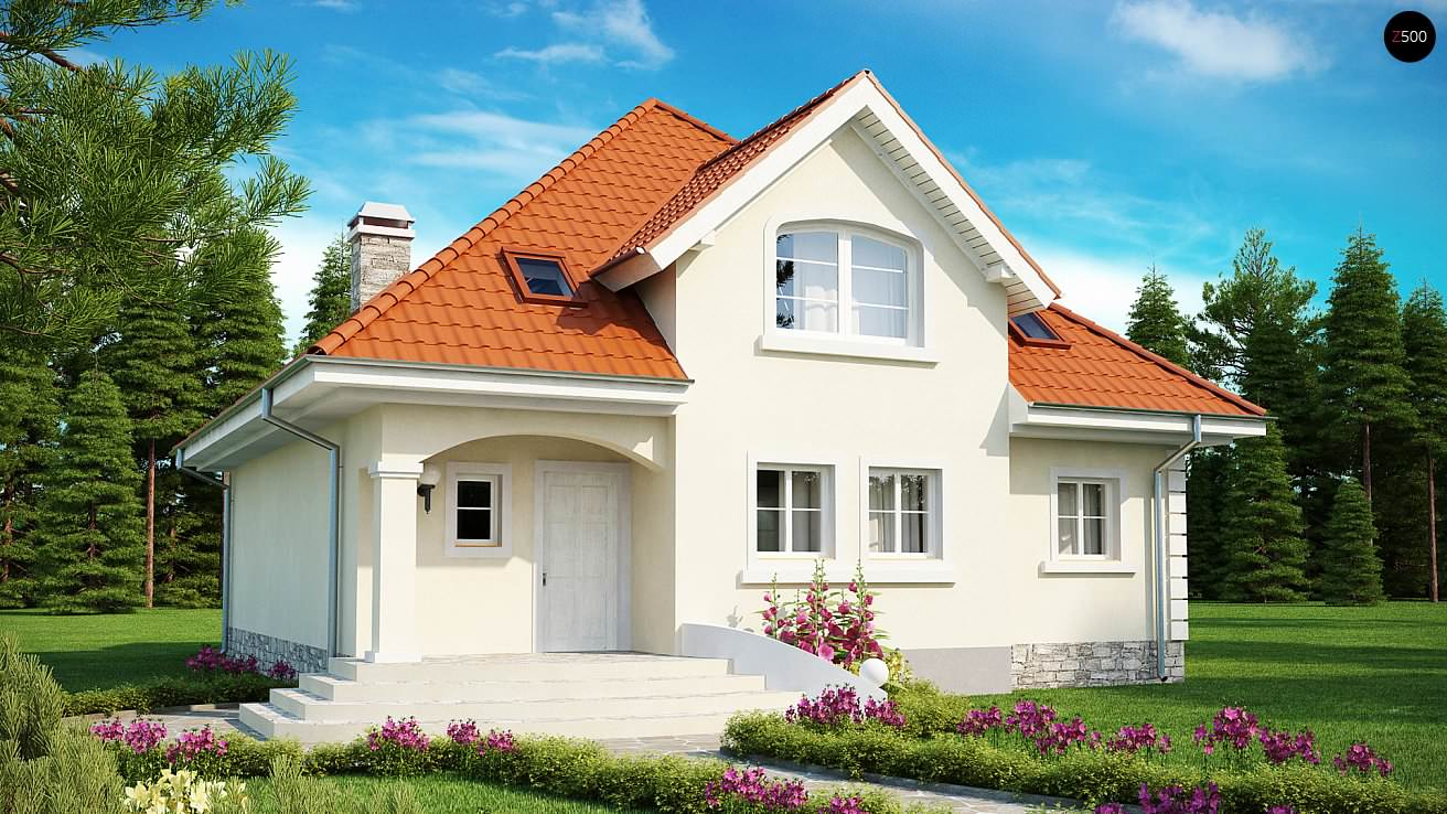 Z18 Элегантный классический дом с изящными мансардными окнами и балконами.