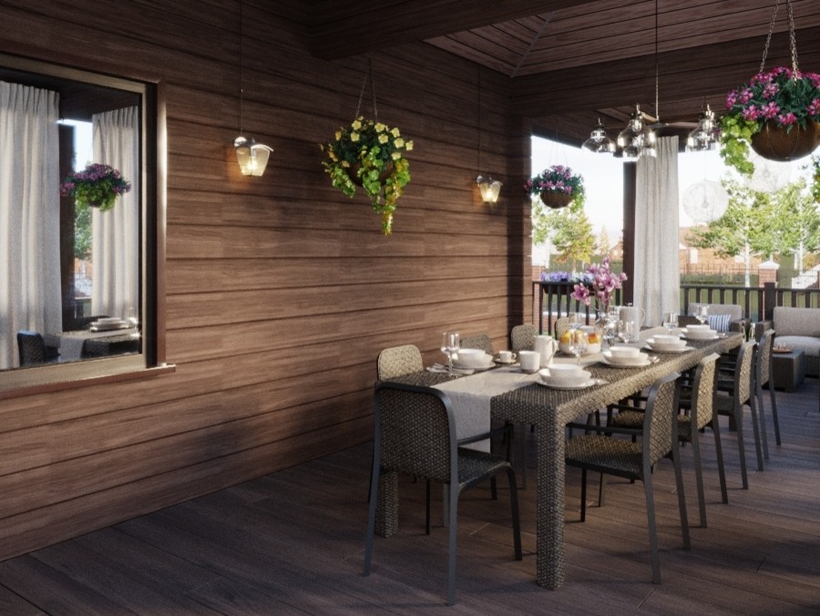 Терраса в загородном доме из бруса