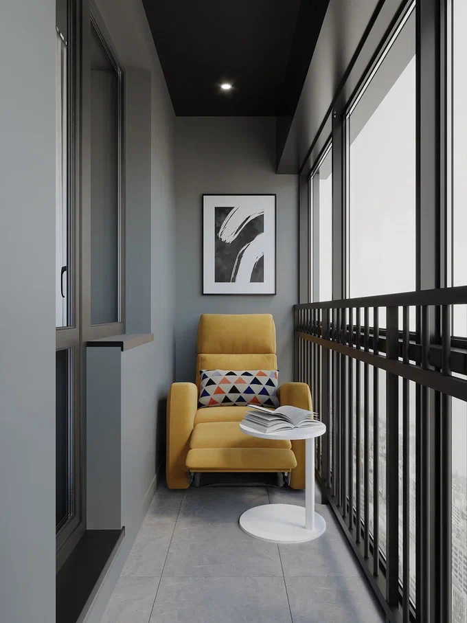 Квартира в стиле минимализм в монохромной серой гамме с яркими акцентами