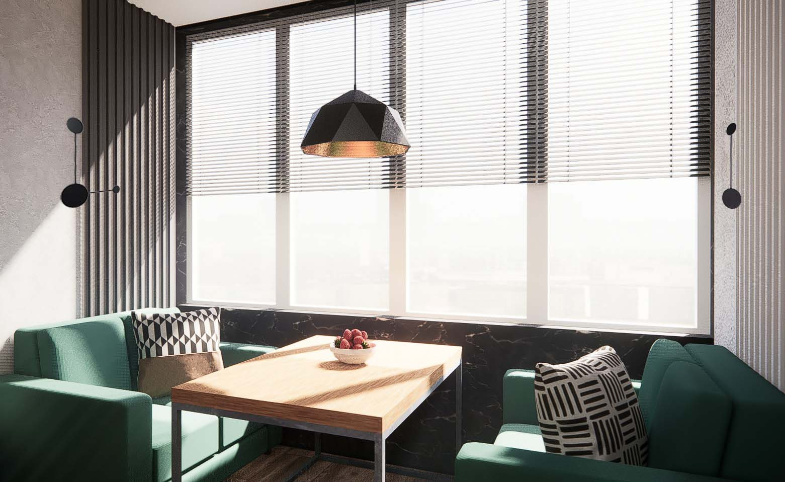 Графичный интерьер с элементами брутализма